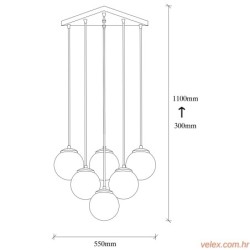 Vislica EFE 2181, crna, metal- staklo, 55 x 50 cm, visina 110 cm, promjer kugle 15 cm, podesiva visina, duljina kabla 90 cm, 6