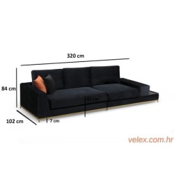 Četverosjed, LINE s integriranim stolićem, crni, Line With Side Table - Black