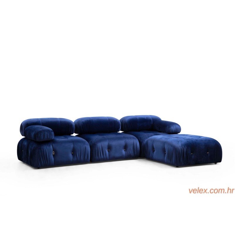 Kutna garnitura, Baršunasto plava, Bubble Velvet Blue L1-O1-1R-PUF