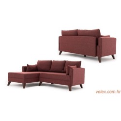 Kutna garnitura na razvlačenje, Bordo crvena, Bella Corner Sofa Left 2 - Claret Red