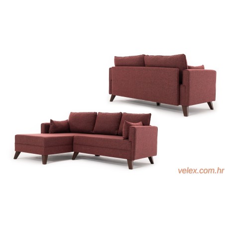 Kutna garnitura na razvlačenje, Bordo crvena, Bella Corner Sofa Left 2 - Claret Red