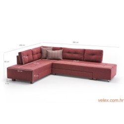 Kutna garnitura na razvlačenje, Bordo crvena, Manama Corner Sofa Bed Left - Claret Red