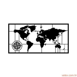 Metalna zidna dekoracija, World Map Metal Decor 7 - Black