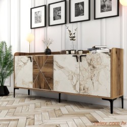 Komoda VENEDIK MARBLE, Venedik - Walnut, White Marble