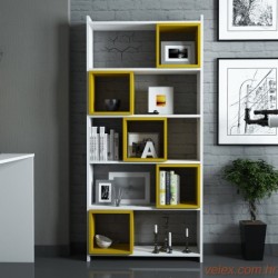 Polica za knjige, Box - White, Yellow