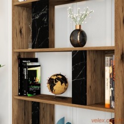 Polica za knjige, Lima - Walnut, Black Marble