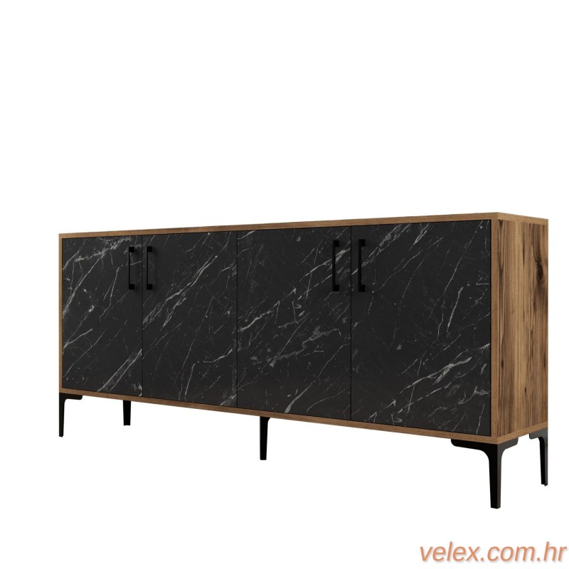 Komoda, Kiev - Walnut, Black Marble