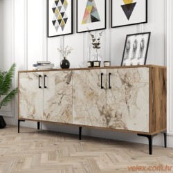 Komoda, Kiev - Walnut, White Marble