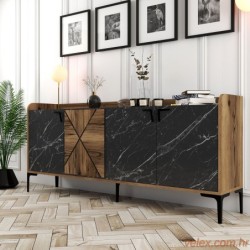 Konzola, Venedik - Walnut, Black Marble