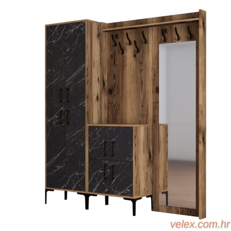 Ormar za predsoblje, Berlin ABC - Walnut, Black Marble