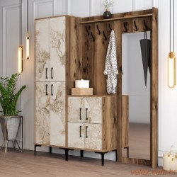 Ormar za predsoblje, Berlin ABC - Walnut, White Marble