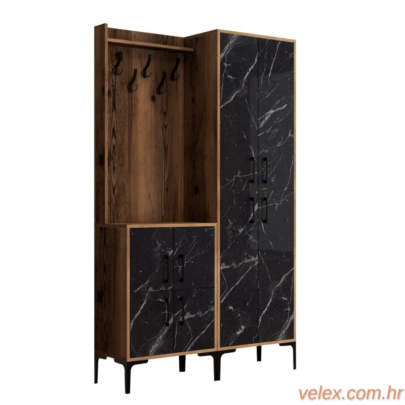 Ormar za predsoblje, Berlin BA - Walnut, Black Marble