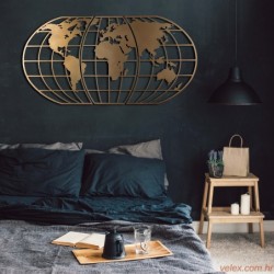 Metalna zidna dekoracija, World Map Globe - Gold