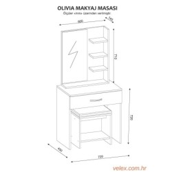 Stol za šminkanje, Bijela boja Orah, Olivia - White, Walnut