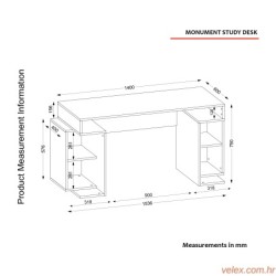 Radni stol, Bijela boja Orah, Monument - White, Walnut