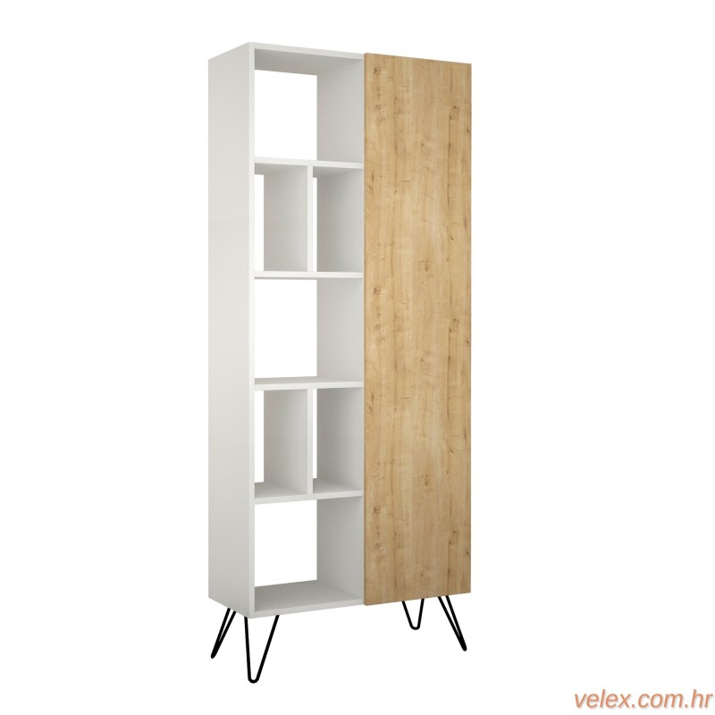 Polica za knjige, Bijela boja hrast, Jedda Bookcase - White, Oak