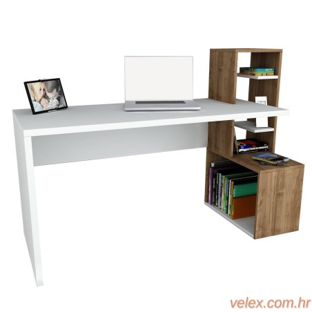 Radni stol, Bijela boja Orah, Side - White, Walnut