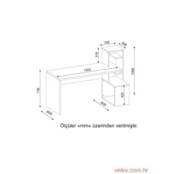 Radni stol, Bijela boja Orah, Side - White, Walnut