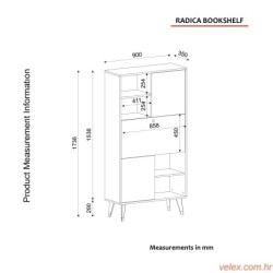 Polica za knjige, Antracit Mramor, Radica - Anthracite, Marble