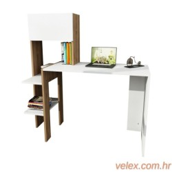 Radni stol, Bijela boja Orah, Bumin - White, Walnut