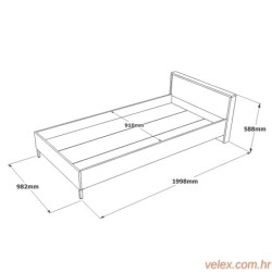 Krevet za jednu osobu, Smeđa Sivo, HM4 - CG