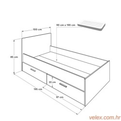 Krevet za jednu osobu, Sonomo Bijela boja, KRY-792-SD-2