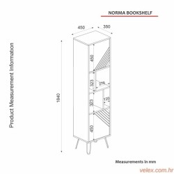 Polica za knjige, Orah, Norma - Walnut
