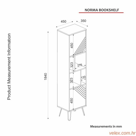 Polica za knjige, Orah, Norma - Walnut