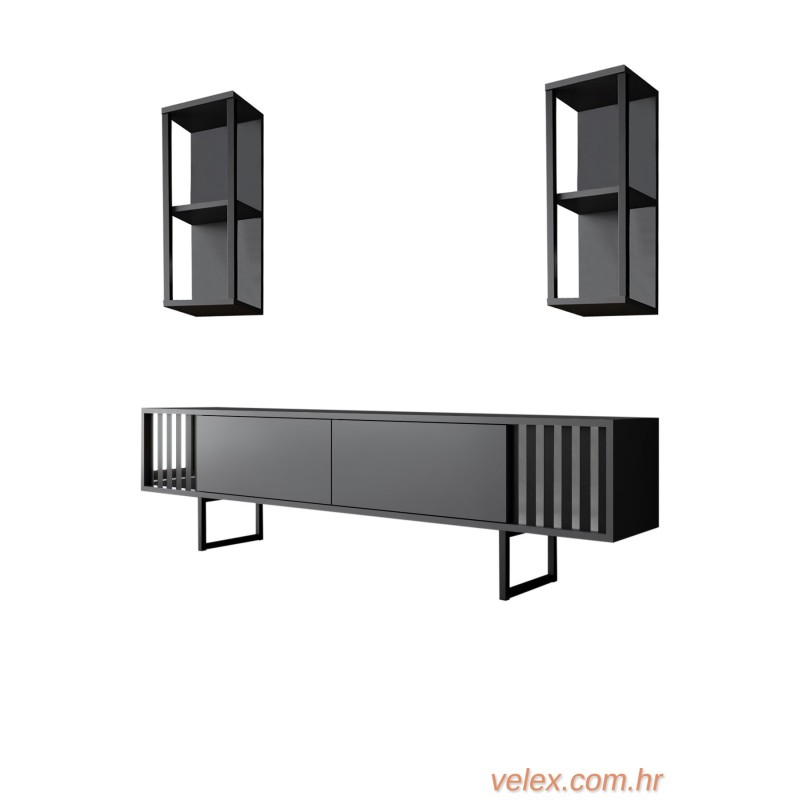 Set namještaja za dnevnu sobu, Chrome Line Set - Anthracite, Black