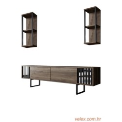 Set namještaja za dnevnu sobu, Chrome Line Set - Walnut, Black