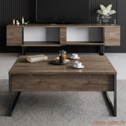 Set namještaja za dnevnu sobu, Luxe Set - Walnut, Black