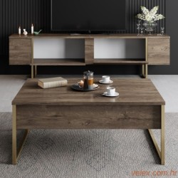 Set namještaja za dnevnu sobu, Luxe Set - Walnut, Gold