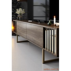 Komoda za TV, Gold Line - Walnut, Black