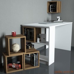 Studijski stol i policu za knjige, Box - White, Walnut